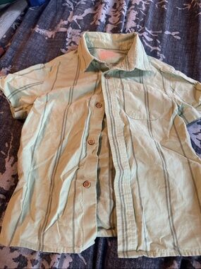 Cat & Jack Light Mint Green Striped Short-Sleeve Button-Up Shirt